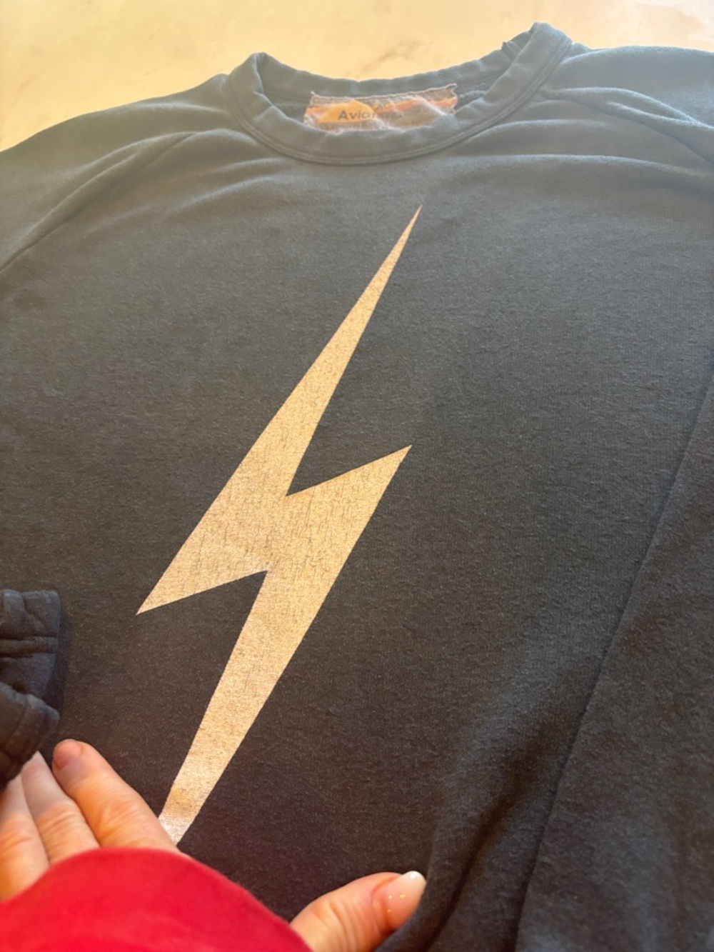 Aviator Nation Navy Crewneck Sweatshirt with Silver Lightning - Picture 4 of 5